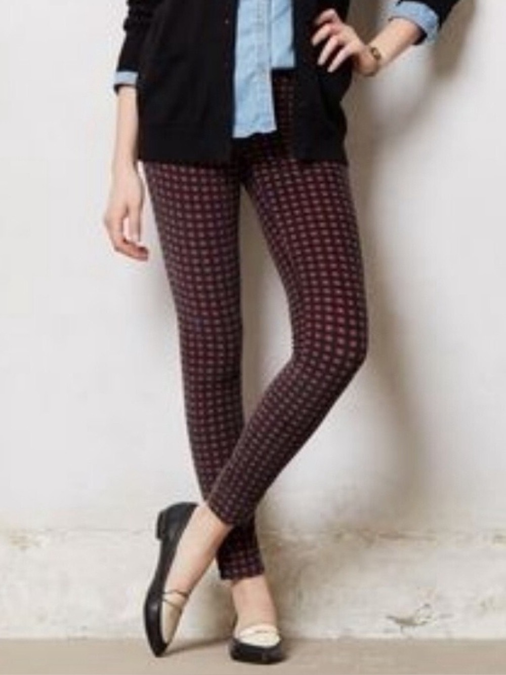 Anthropologie Pilcro Geo print corduroy leggings Pants hunter green pink